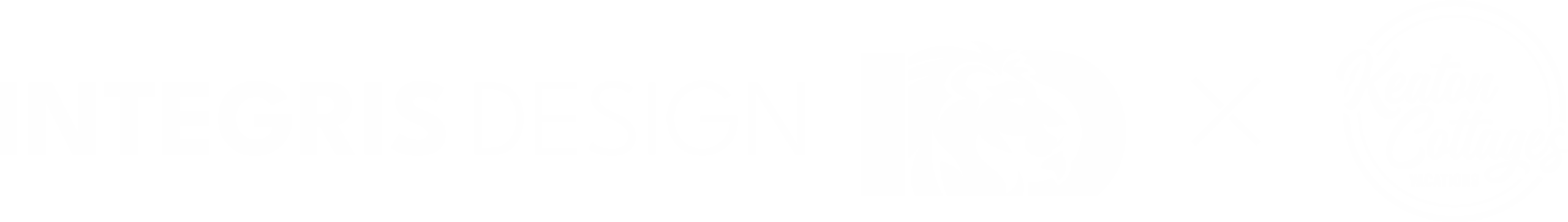 White logos on a light gray background: “INTEGRIS DESIGN” with a lion icon, an “X,” and “Kenton Cottages” in script inside a circle.
