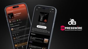 Two smartphones display the Over The Bull podcast interface, showing episodes and episode details. To the right, the OTB logo and EIN Presswire logo appear on a black background.